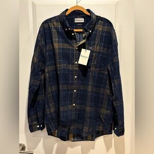 NWT Barbour Corduroy Shirt XL Blue Men's Southfield Tailored Check Slim Fit